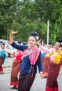 Uthaithanee,Thailand -MAY 30 2019 :Unidentified dancers group perform at the Parade of Rocket festival Ã¢â¬ÅBoon Bang FaiÃ¢â¬Â The